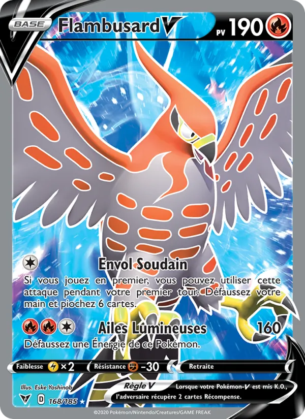 Carte Pokémon Flambusard V 168/185 de l'extension Voltage Éclatant
