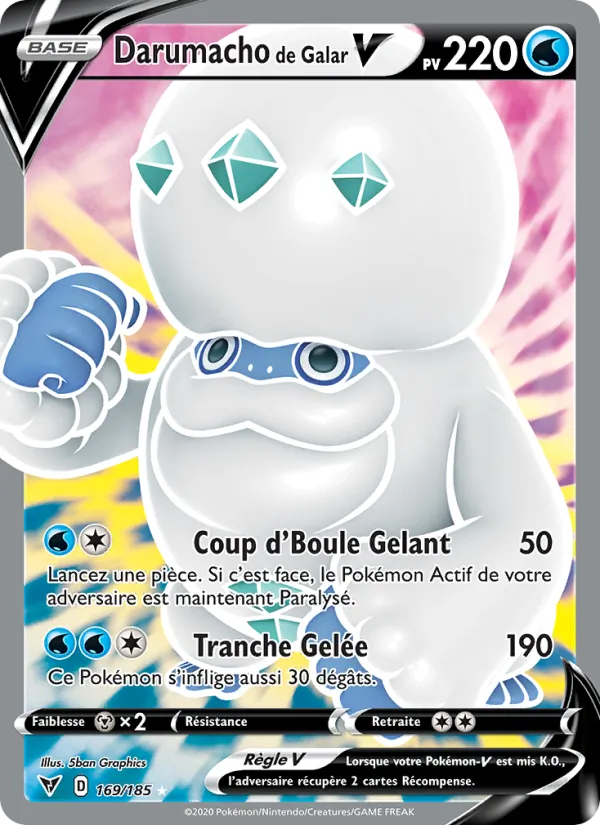 Carte Pokémon Darumacho de Galar V 169/185 de l'extension Voltage Éclatant