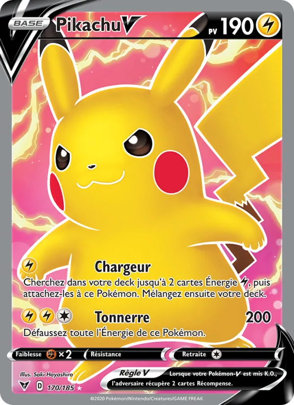 Carte Pokémon Pikachu V 170/185 de l'extension Voltage Éclatant