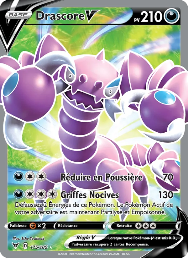 Carte Pokémon Drascore V 175/185 de l'extension Voltage Éclatant