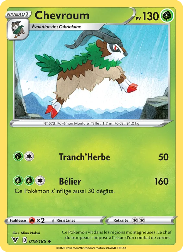 Carte Pokémon Chevroum 18/185 de l'extension Voltage Éclatant