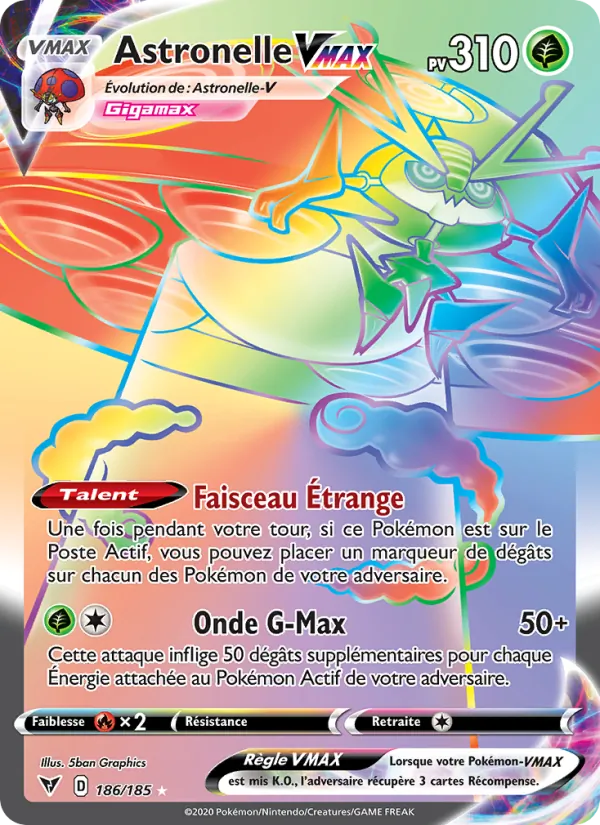 Carte Pokémon Astronelle VMAX 186/185 de l'extension Voltage Éclatant