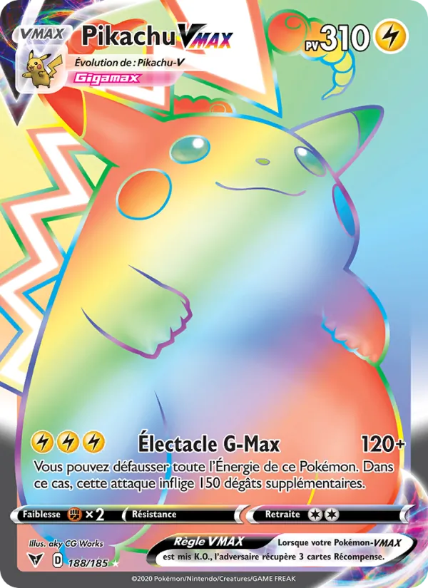 Carte Pokémon Pikachu VMAX 188/185 de l'extension Voltage Éclatant