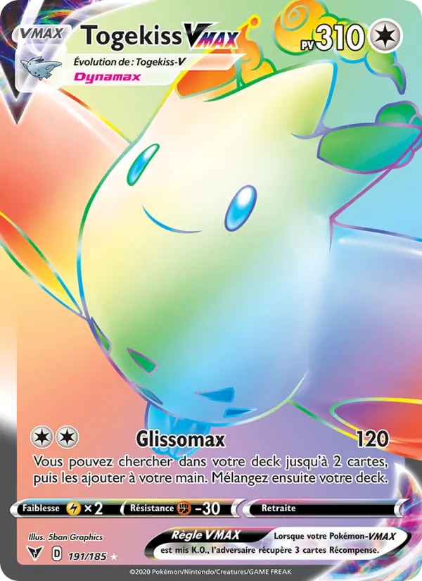 Carte Pokémon Togekiss VMAX 191/185 de l'extension Voltage Éclatant