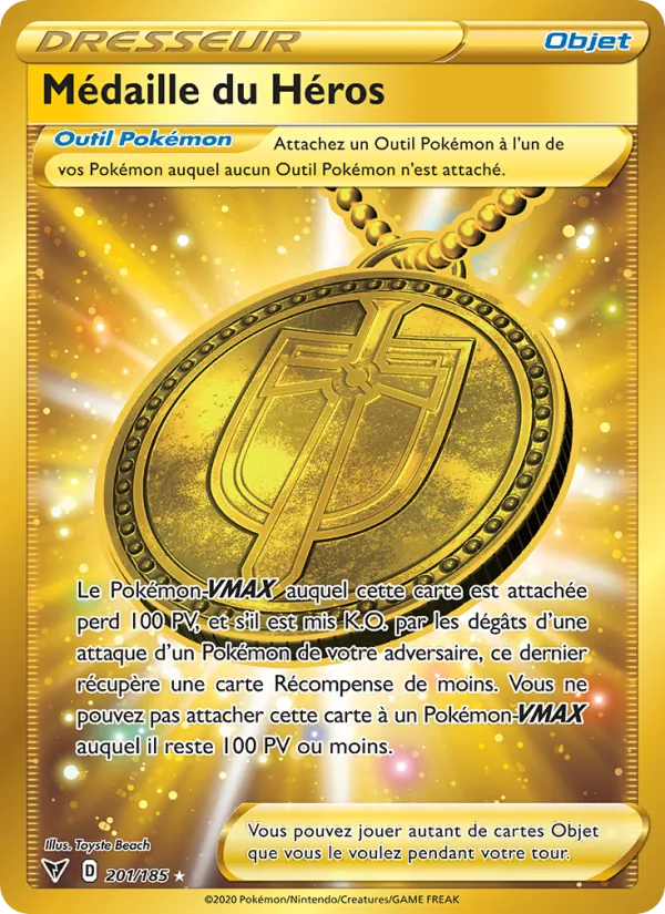 Carte Pokémon Médaille du Héros 201/185 de l'extension Voltage Éclatant
