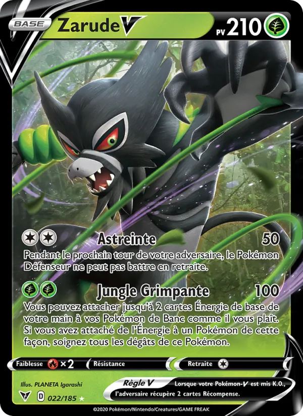 Carte Pokémon Zarude V 22/185 de l'extension Voltage Éclatant