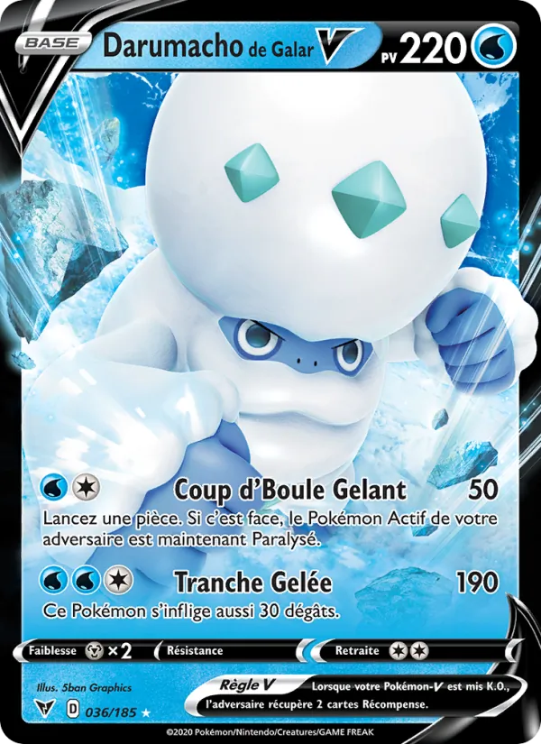 Carte Pokémon Darumacho de Galar V 36/185 de l'extension Voltage Éclatant