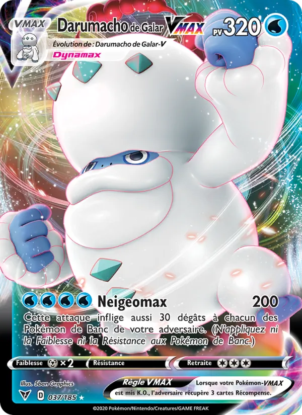 Carte Pokémon Darumacho de Galar VMAX 37/185 de l'extension Voltage Éclatant