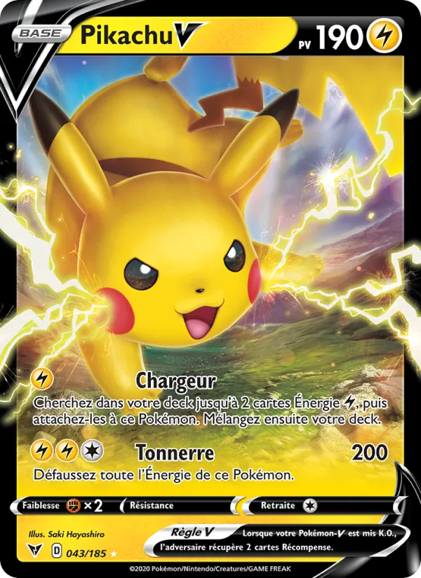 Carte Pokémon Pikachu V 43/185 de l'extension Voltage Éclatant