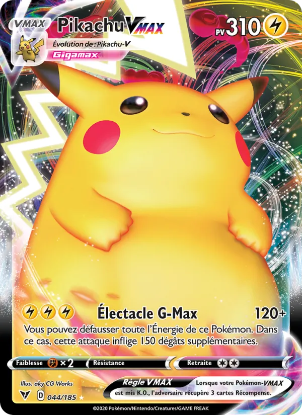 Carte Pokémon Pikachu VMAX 44/185 de l'extension Voltage Éclatant