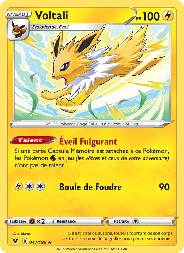 Carte Pokémon Voltali 47/185 de l'extension Voltage Éclatant