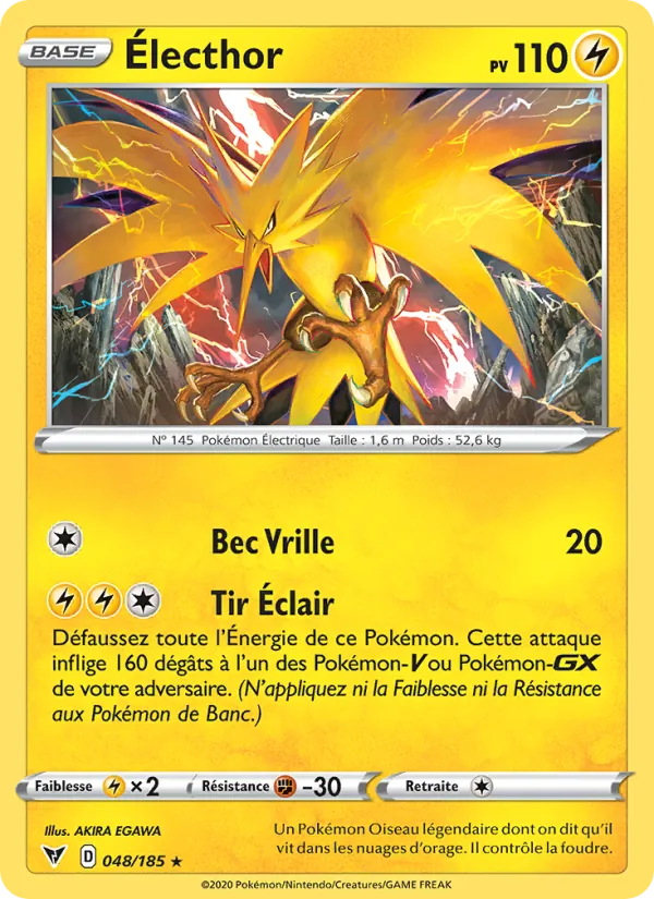 Carte Pokémon Électhor 48/185 de l'extension Voltage Éclatant