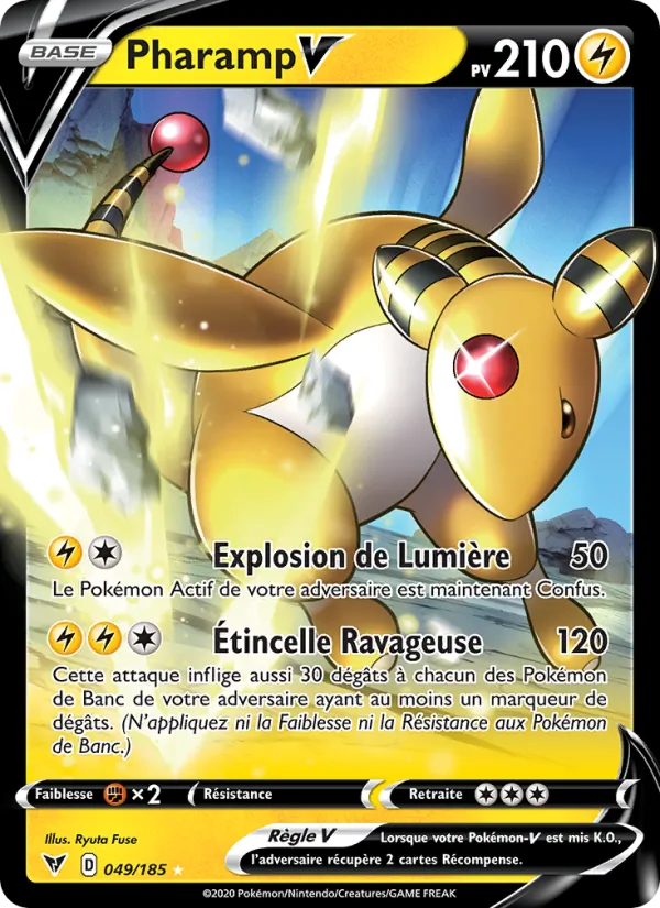 Carte Pokémon Pharamp V 49/185 de l'extension Voltage Éclatant