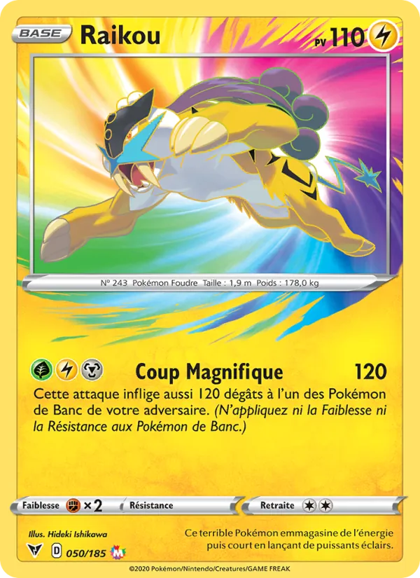 Carte Pokémon Raikou 50/185 de l'extension Voltage Éclatant