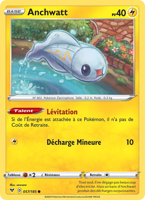 Carte Pokémon Anchwatt 57/185 de l'extension Voltage Éclatant