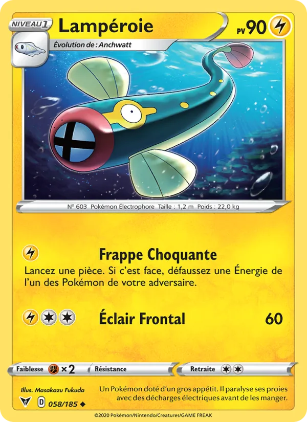 Carte Pokémon Lampéroie 58/185 de l'extension Voltage Éclatant