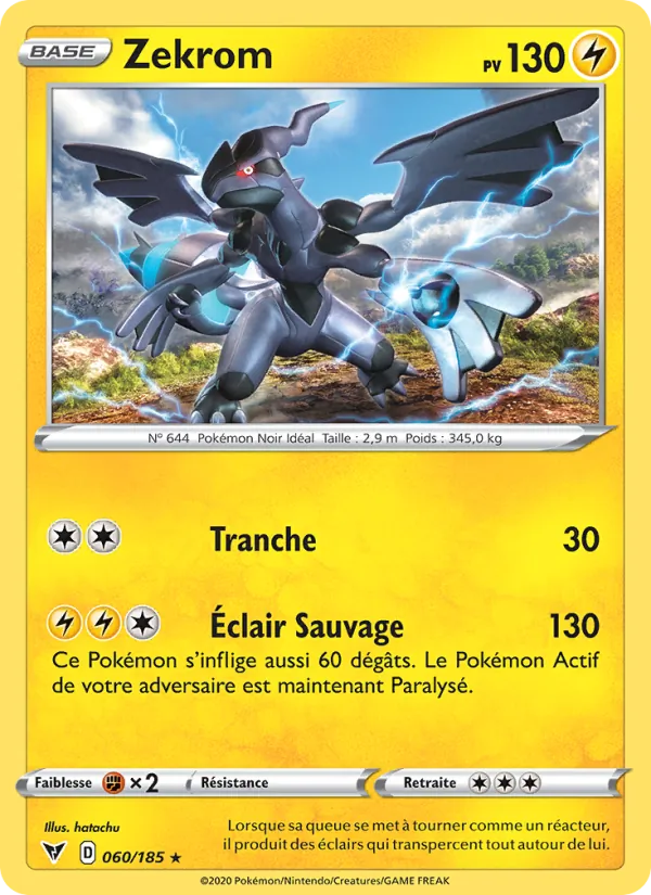 Carte Pokémon Zekrom 60/185 de l'extension Voltage Éclatant