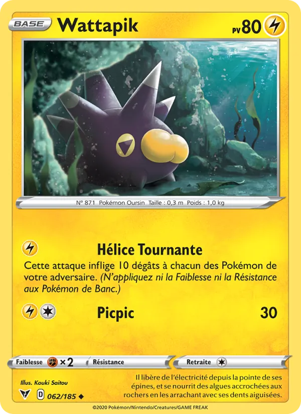 Carte Pokémon Wattapik 62/185 de l'extension Voltage Éclatant