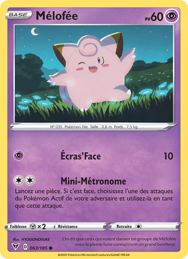 Carte Pokémon Mélofée 63/185 de l'extension Voltage Éclatant