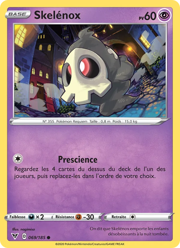 Carte Pokémon Skelénox 69/185 de l'extension Voltage Éclatant