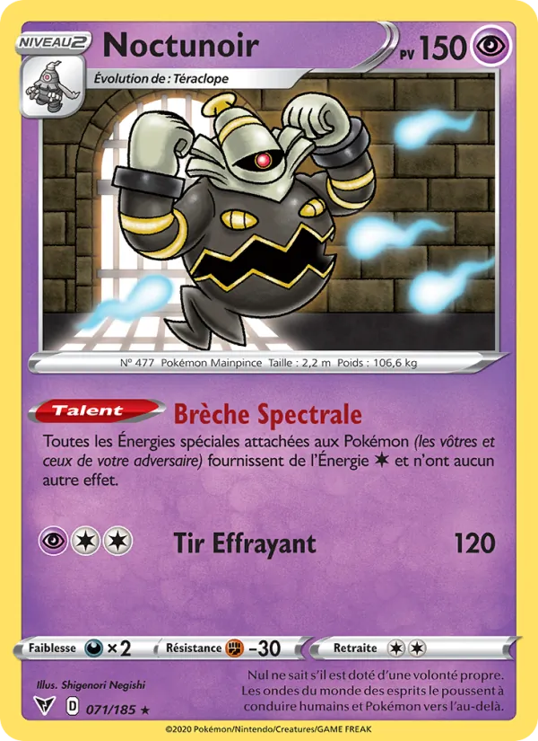Carte Pokémon Noctunoir 71/185 de l'extension Voltage Éclatant