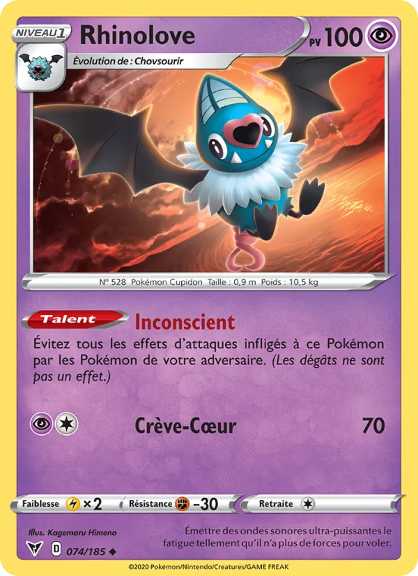 Carte Pokémon Rhinolove 74/185 de l'extension Voltage Éclatant