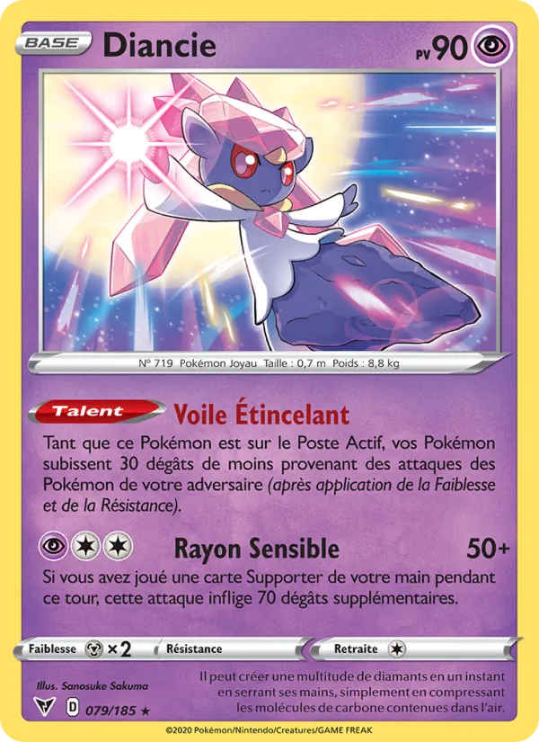 Carte Pokémon Diancie 79/185 de l'extension Voltage Éclatant