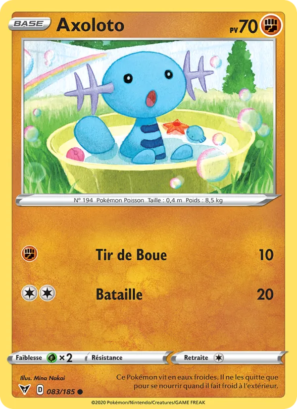 Carte Pokémon Axoloto 83/185 de l'extension Voltage Éclatant