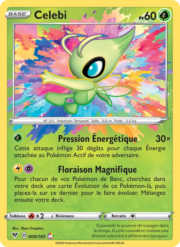 Carte Pokémon Celebi 9/185 de l'extension Voltage Éclatant