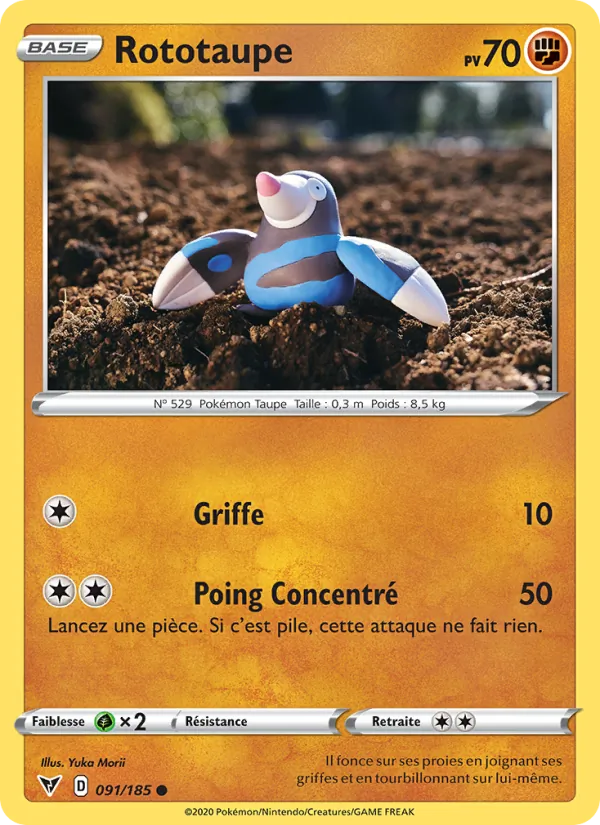 Carte Pokémon Rototaupe 91/185 de l'extension Voltage Éclatant
