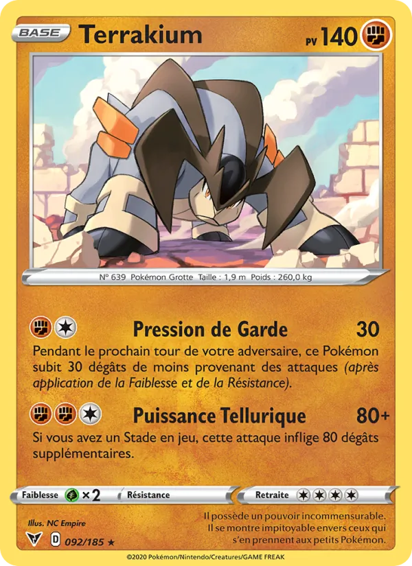 Carte Pokémon Terrakium 92/185 de l'extension Voltage Éclatant