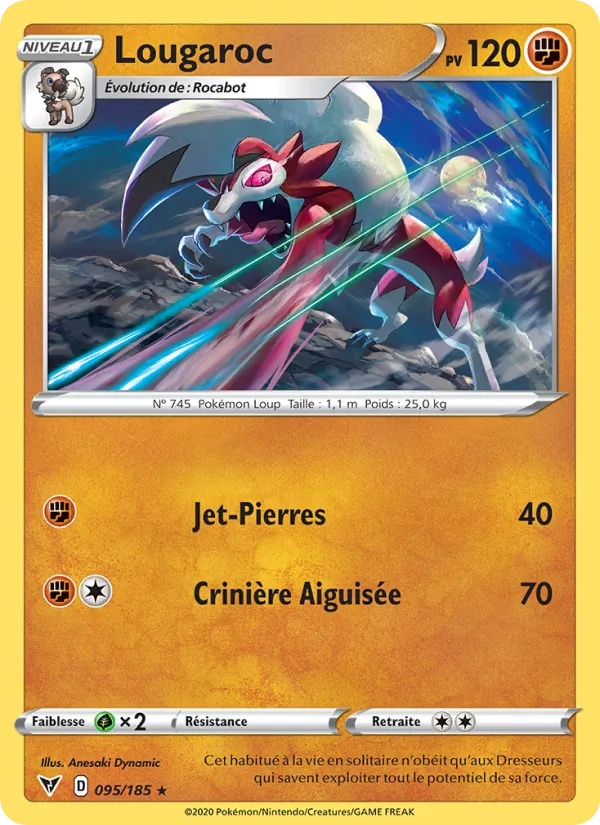 Carte Pokémon Lougaroc 95/185 de l'extension Voltage Éclatant