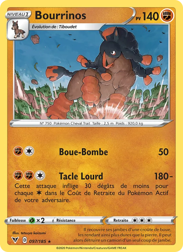 Carte Pokémon Bourrinos 97/185 de l'extension Voltage Éclatant
