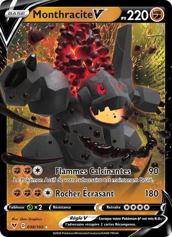 Carte Pokémon Monthracite V 98/185 de l'extension Voltage Éclatant