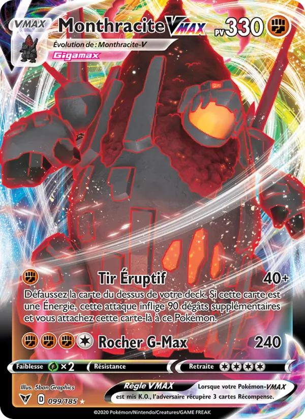 Carte Pokémon Monthracite VMAX 99/185 de l'extension Voltage Éclatant