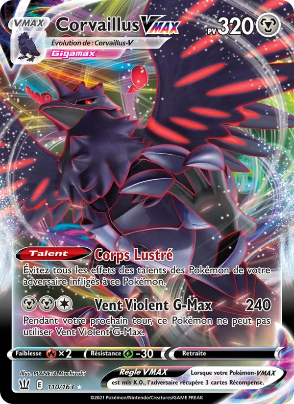 Carte Pokémon Corvaillus VMAX 110/163 de l'extension Styles de combat