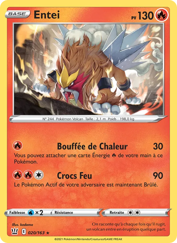 Carte Pokémon Entei 20/163 de l'extension Styles de combat