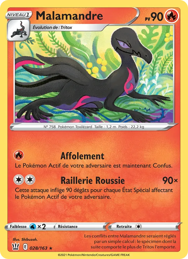 Carte Pokémon Malamandre 28/163 de l'extension Styles de combat