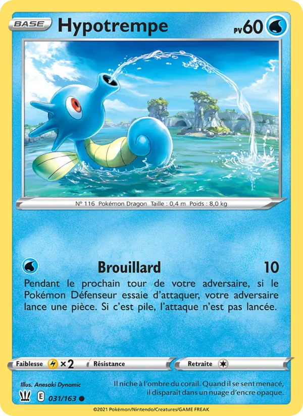 Carte Pokémon Hypotrempe 31/163 de l'extension Styles de combat