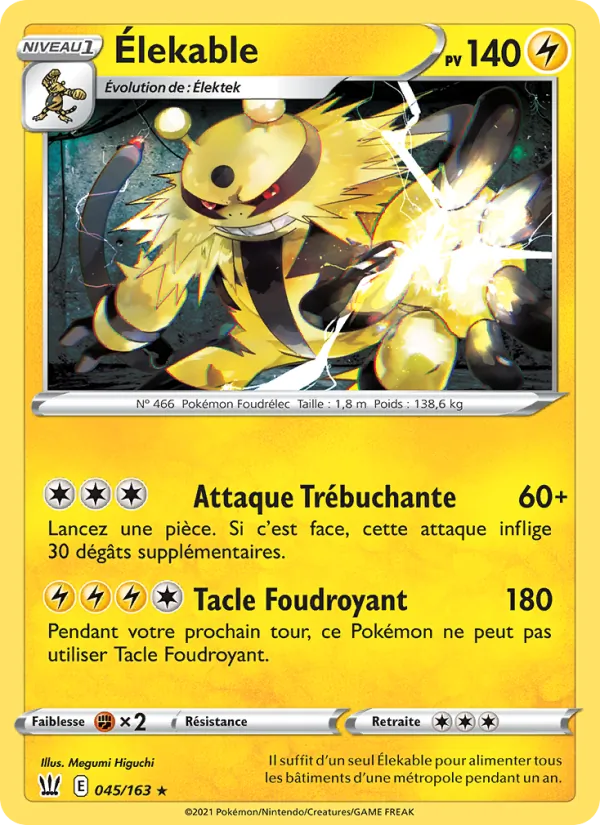 Carte Pokémon Élekable 45/163 de l'extension Styles de combat