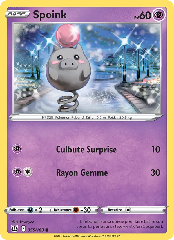 Carte Pokémon Spoink 55/163 de l'extension Styles de combat