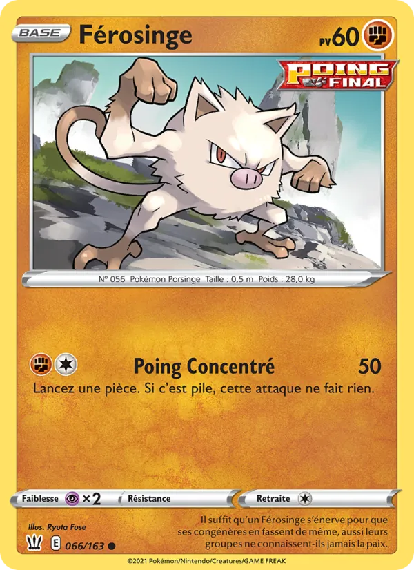 Carte Pokémon Férosinge 66/163 de l'extension Styles de combat