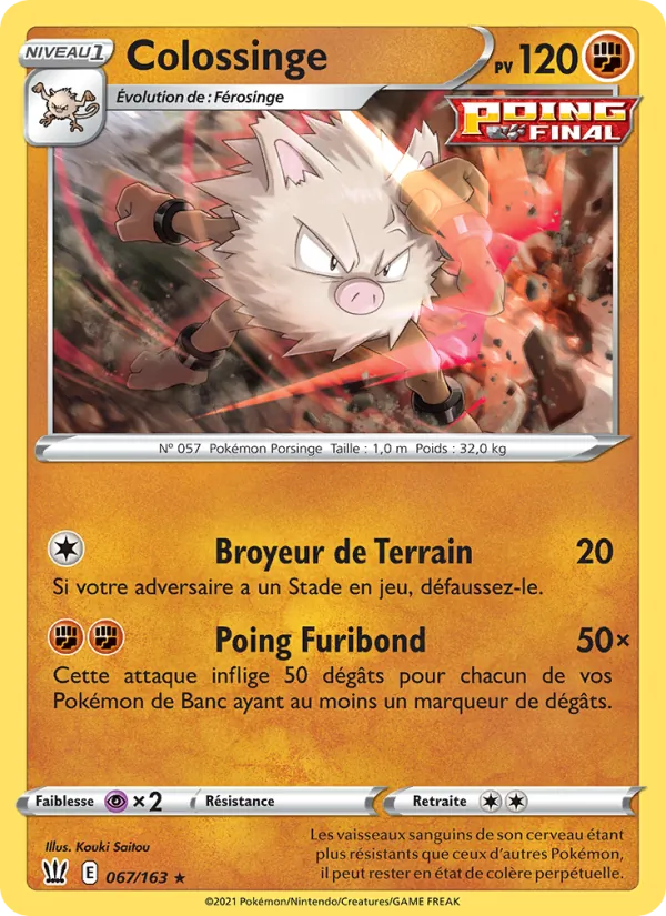 Carte Pokémon Colossinge 67/163 de l'extension Styles de combat