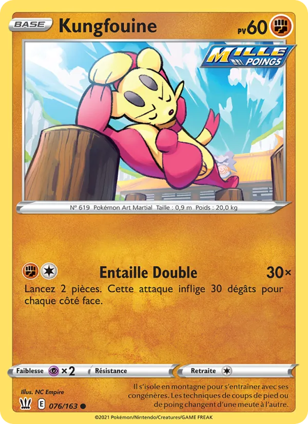 Carte Pokémon Kungfouine 76/163 de l'extension Styles de combat