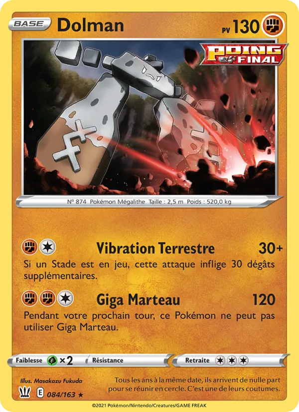 Carte Pokémon Dolman 84/163 de l'extension Styles de combat