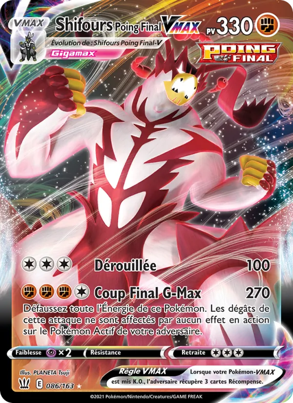 Carte Pokémon Shifours Poing Final VMAX 86/163 de l'extension Styles de combat