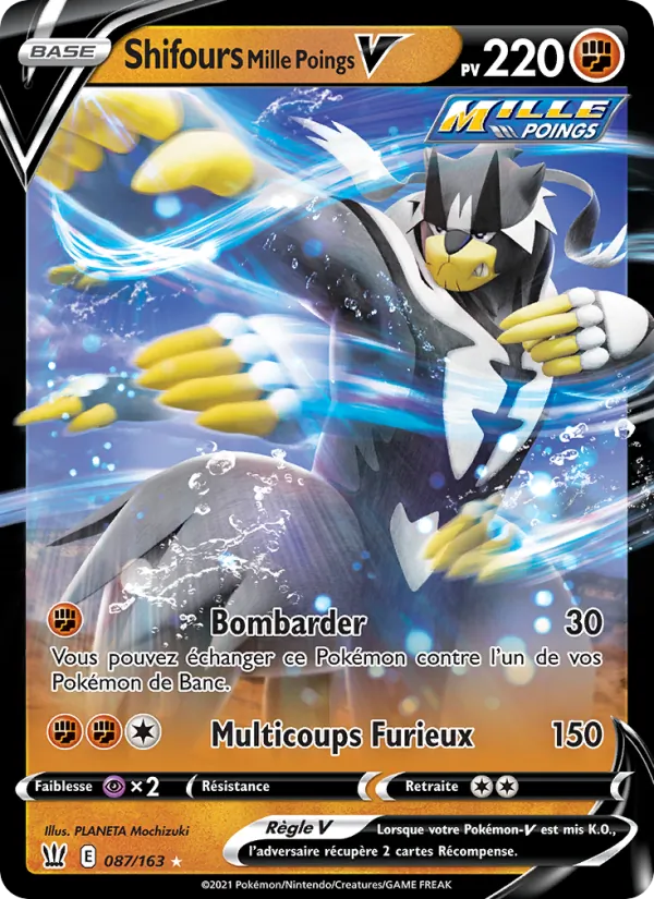 Carte Pokémon Shifours Mille Poings V 87/163 de l'extension Styles de combat