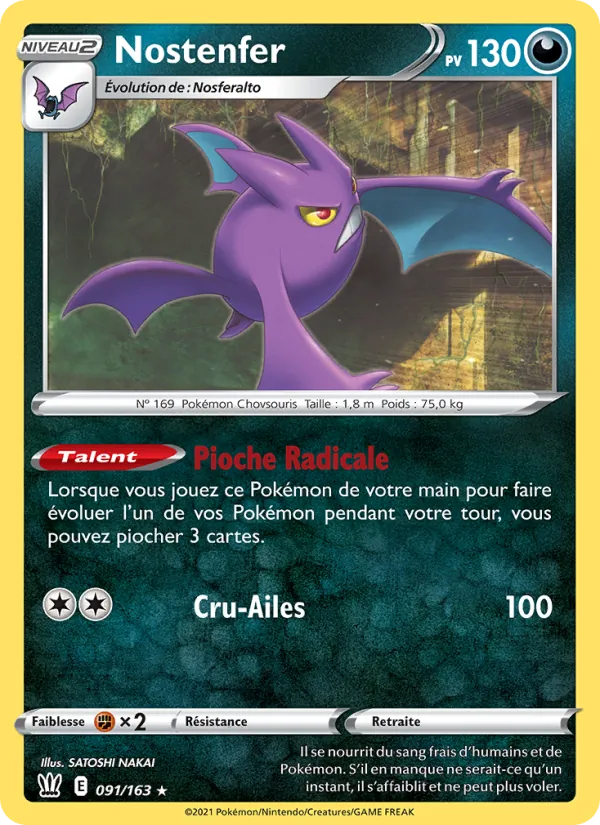 Carte Pokémon Nostenfer 91/163 de l'extension Styles de combat