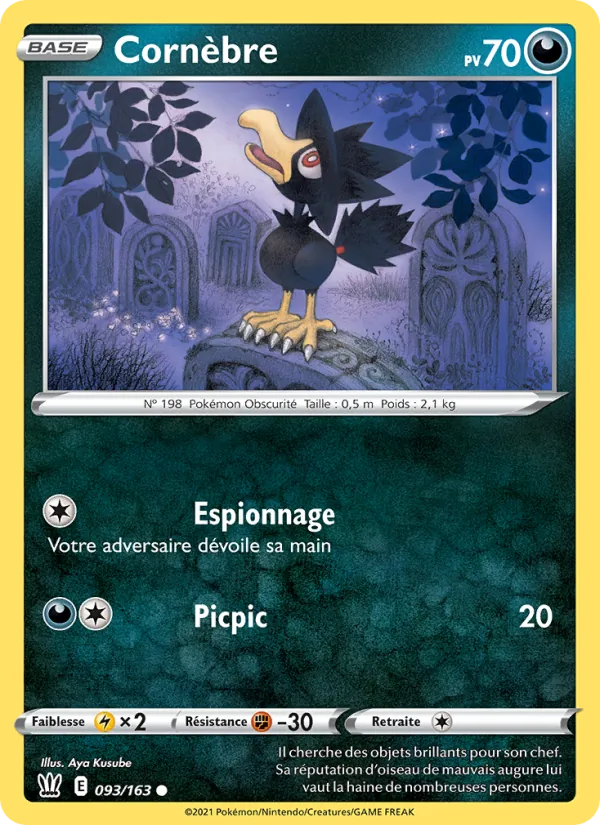 Carte Pokémon Cornèbre 93/163 de l'extension Styles de combat