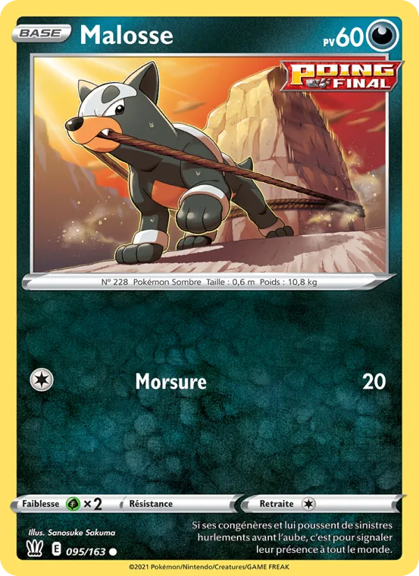 Carte Pokémon Malosse 95/163 de l'extension Styles de combat